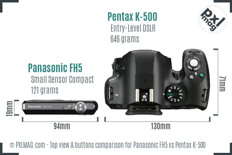 Panasonic FH5 vs Pentax K-500 top view buttons comparison