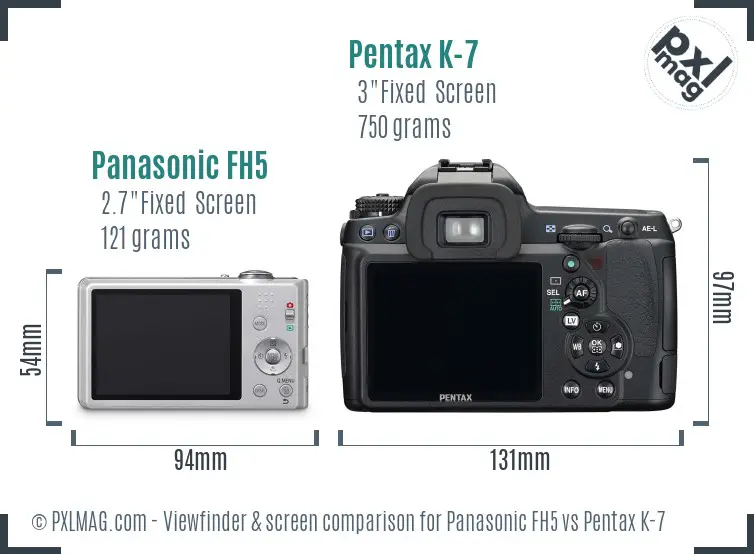 Panasonic FH5 vs Pentax K-7 Screen and Viewfinder comparison