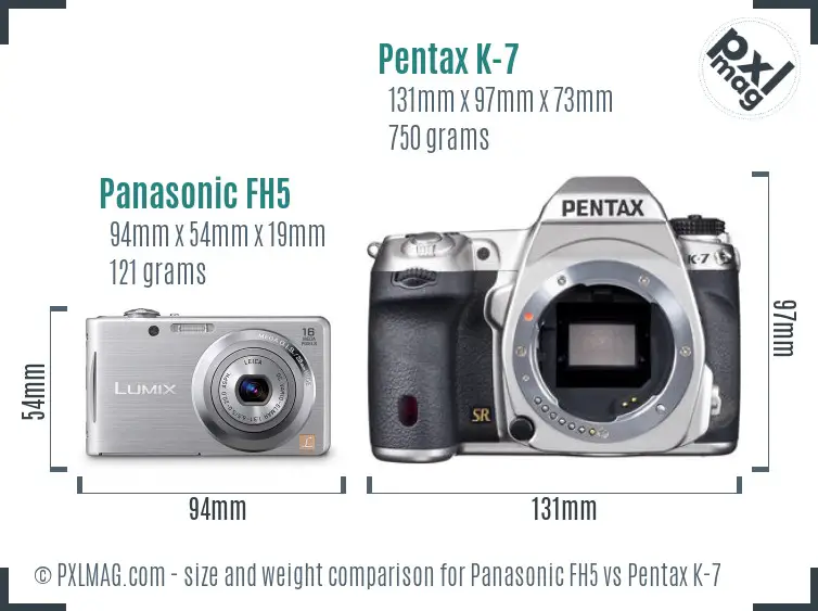 Panasonic FH5 vs Pentax K-7 size comparison