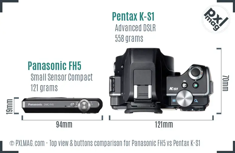 Panasonic FH5 vs Pentax K-S1 top view buttons comparison