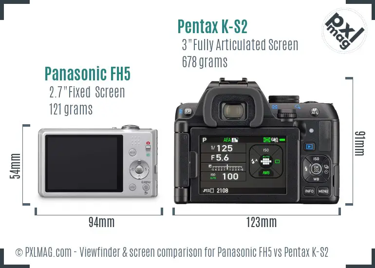 Panasonic FH5 vs Pentax K-S2 Screen and Viewfinder comparison