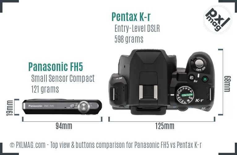 Panasonic FH5 vs Pentax K-r top view buttons comparison