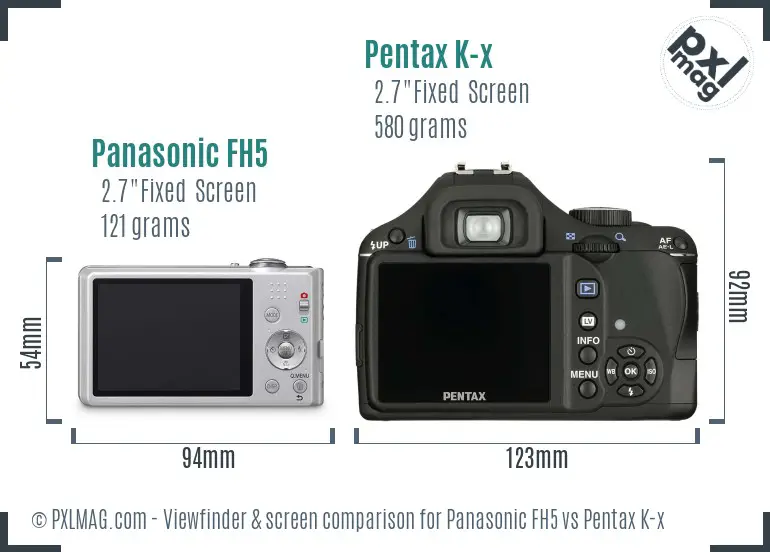 Panasonic FH5 vs Pentax K-x Screen and Viewfinder comparison