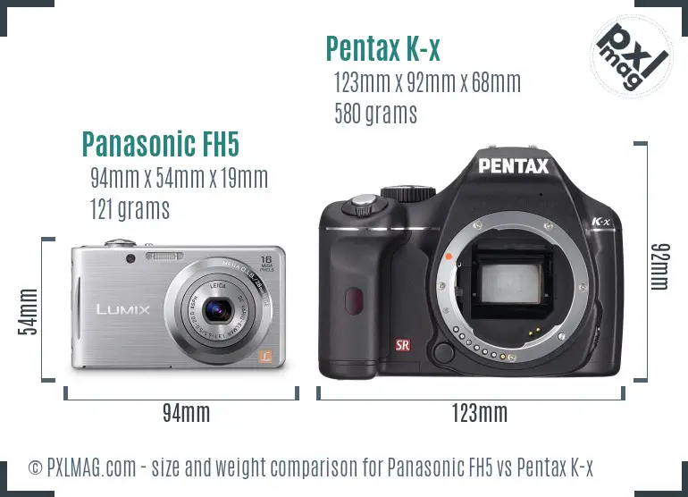 Panasonic FH5 vs Pentax K-x size comparison
