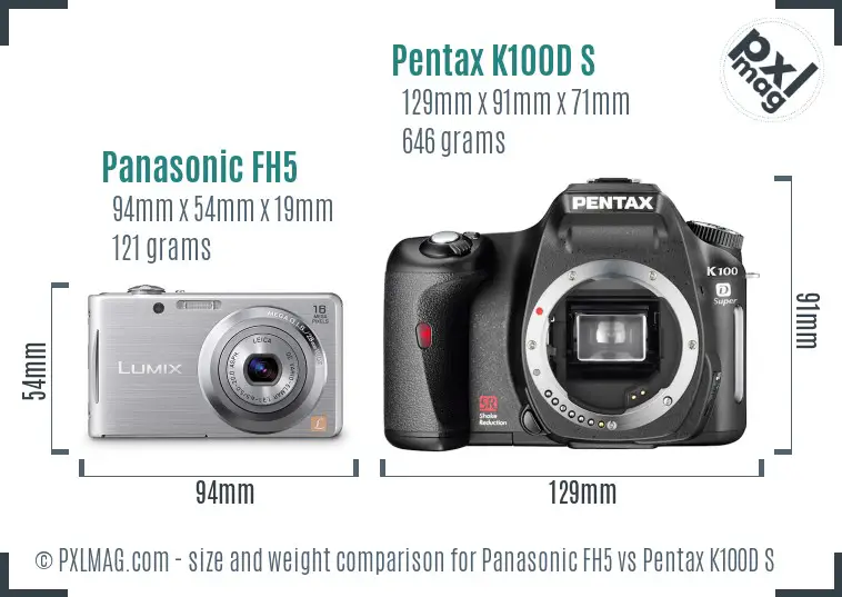 Panasonic FH5 vs Pentax K100D S size comparison