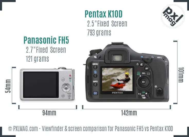 Panasonic FH5 vs Pentax K10D Screen and Viewfinder comparison