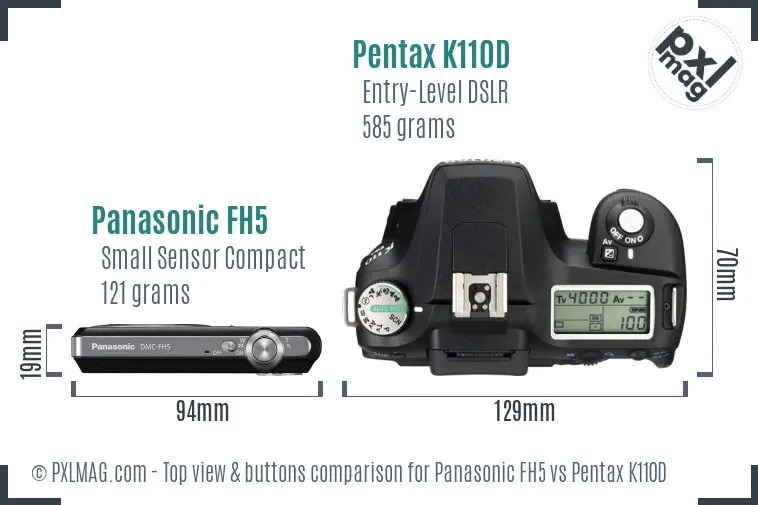 Panasonic FH5 vs Pentax K110D top view buttons comparison