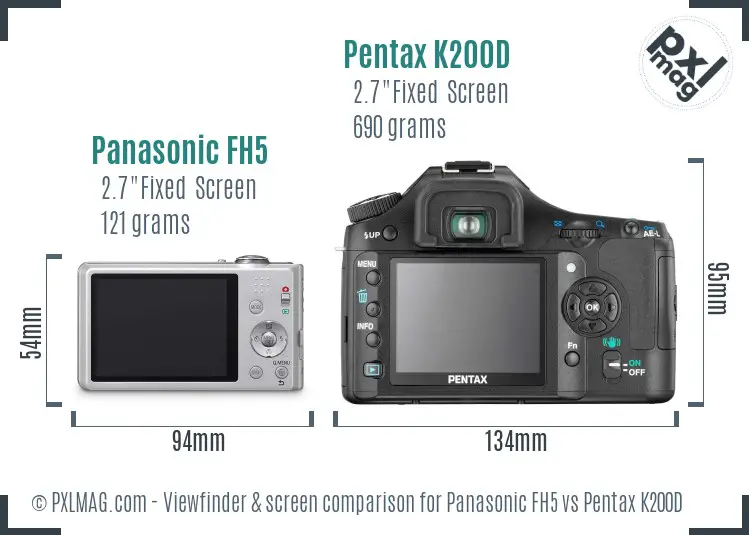 Panasonic FH5 vs Pentax K200D Screen and Viewfinder comparison