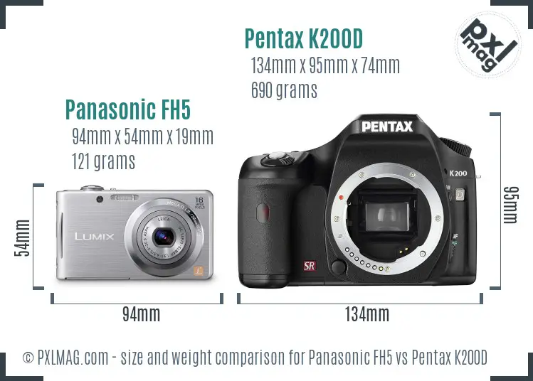 Panasonic FH5 vs Pentax K200D size comparison
