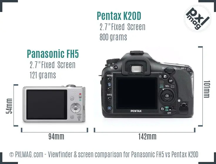 Panasonic FH5 vs Pentax K20D Screen and Viewfinder comparison