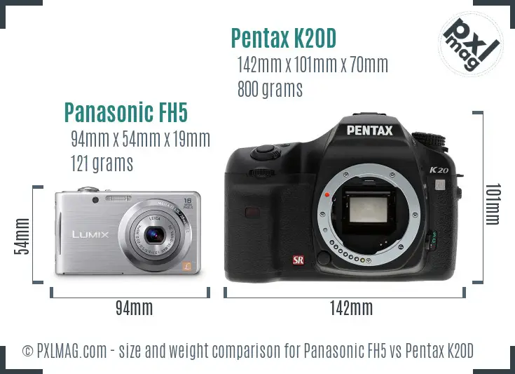 Panasonic FH5 vs Pentax K20D size comparison