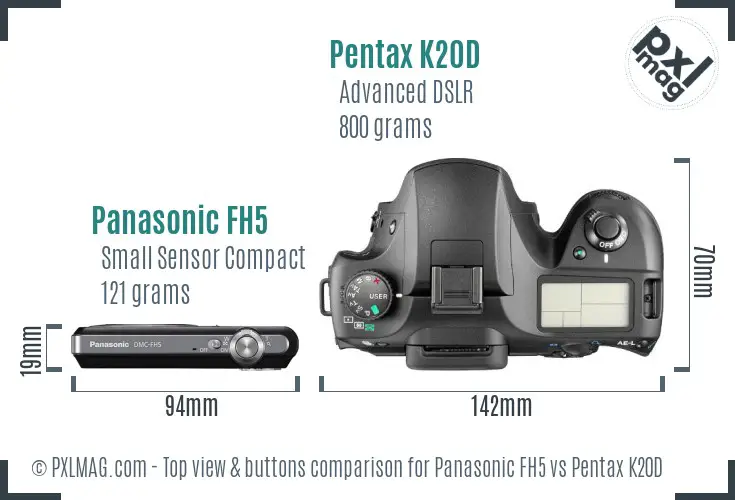 Panasonic FH5 vs Pentax K20D top view buttons comparison