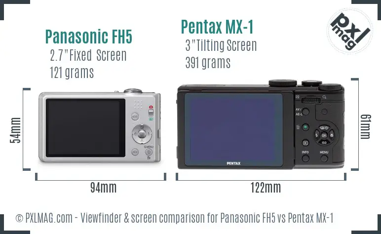 Panasonic FH5 vs Pentax MX-1 Screen and Viewfinder comparison