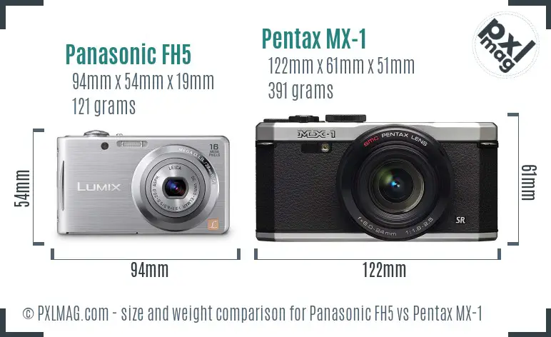 Panasonic FH5 vs Pentax MX-1 size comparison