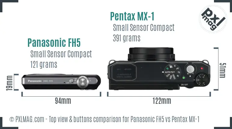 Panasonic FH5 vs Pentax MX-1 top view buttons comparison