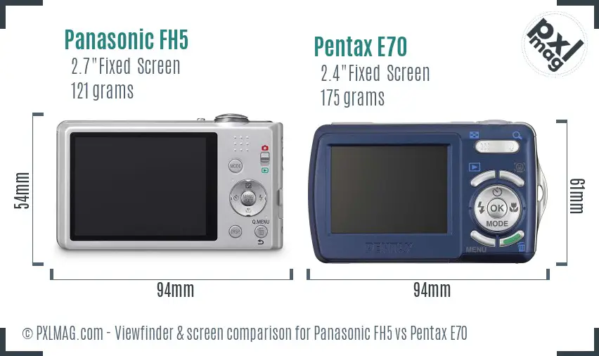 Panasonic FH5 vs Pentax E70 Screen and Viewfinder comparison