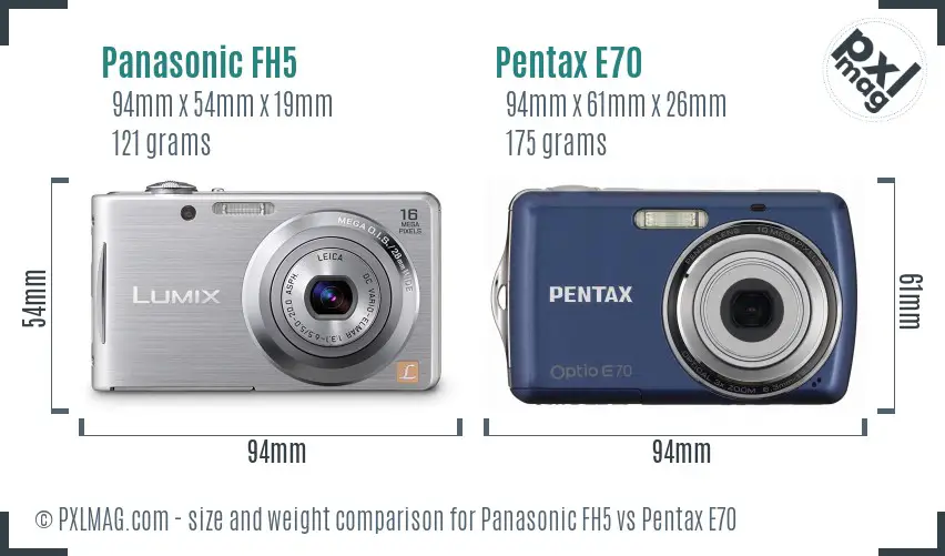 Panasonic FH5 vs Pentax E70 size comparison