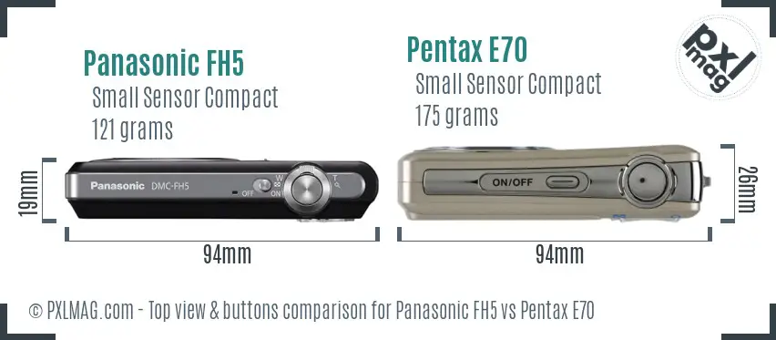 Panasonic FH5 vs Pentax E70 top view buttons comparison