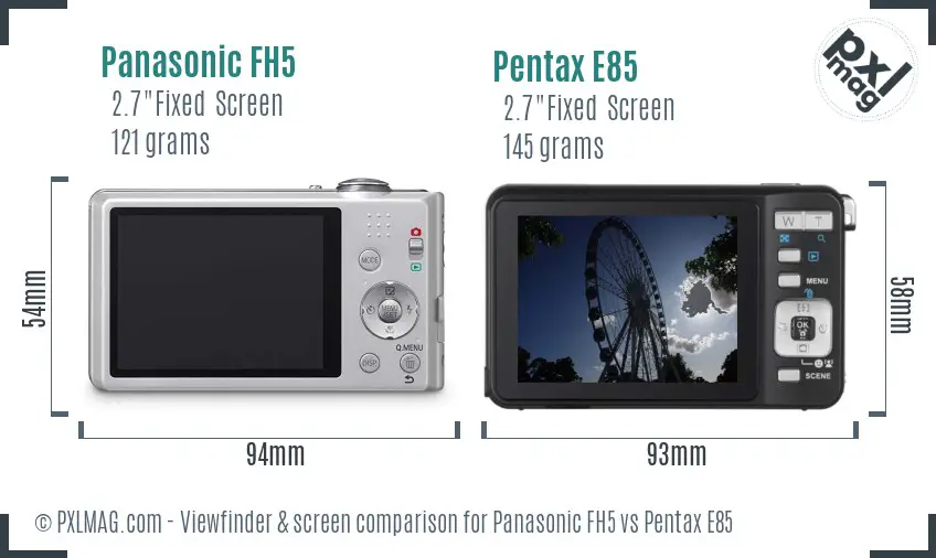 Panasonic FH5 vs Pentax E85 Screen and Viewfinder comparison