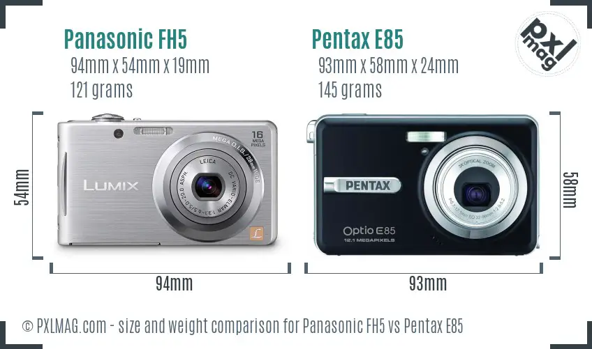 Panasonic FH5 vs Pentax E85 size comparison