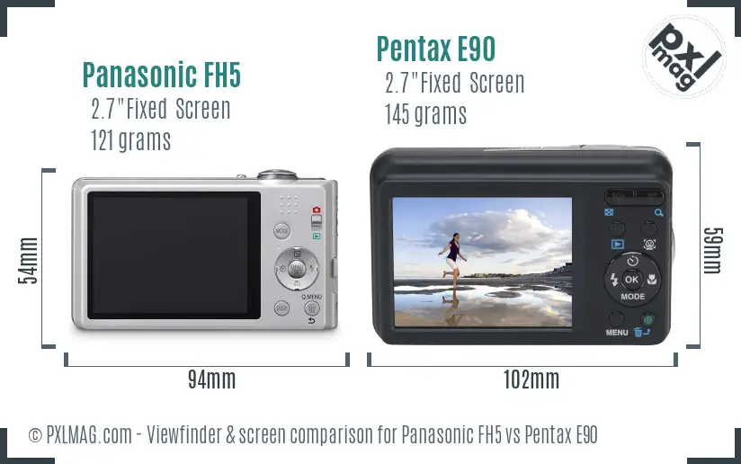 Panasonic FH5 vs Pentax E90 Screen and Viewfinder comparison
