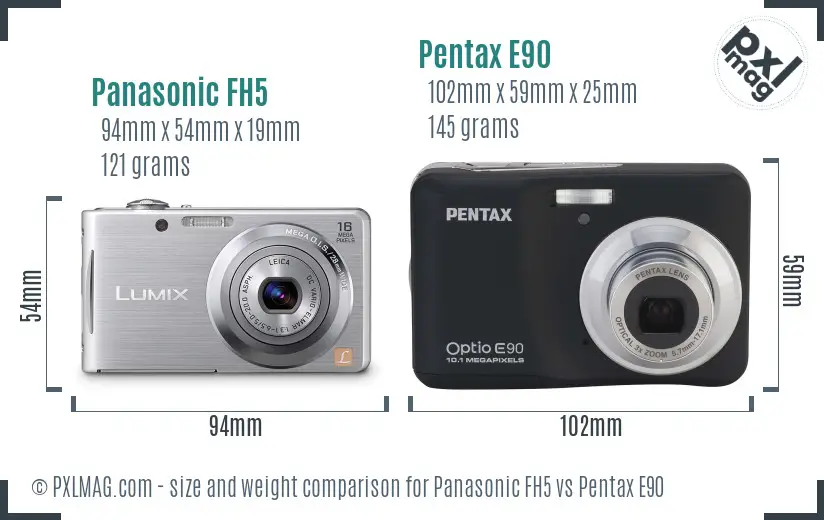 Panasonic FH5 vs Pentax E90 size comparison