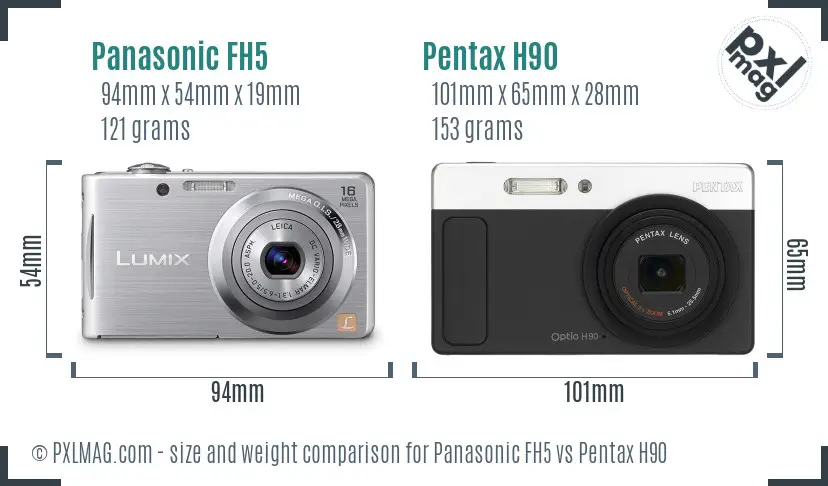 Panasonic FH5 vs Pentax H90 size comparison