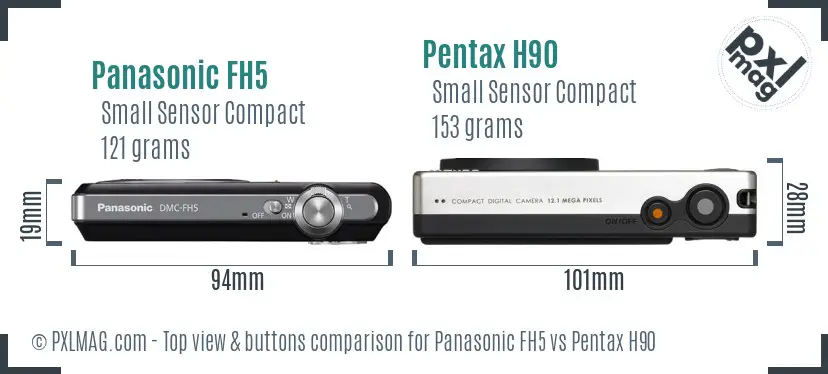 Panasonic FH5 vs Pentax H90 top view buttons comparison