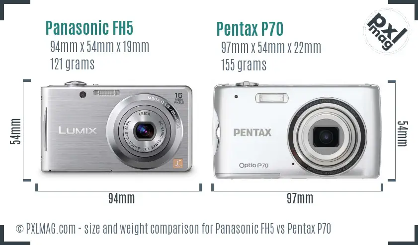 Panasonic FH5 vs Pentax P70 size comparison