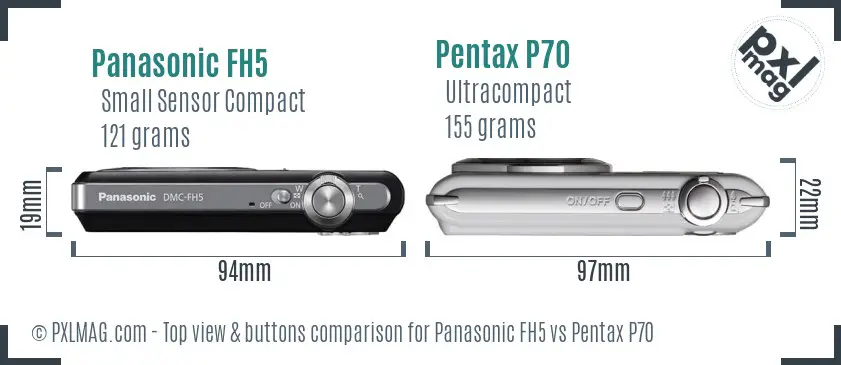 Panasonic FH5 vs Pentax P70 top view buttons comparison