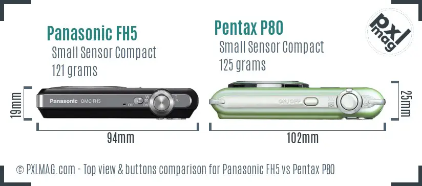 Panasonic FH5 vs Pentax P80 top view buttons comparison