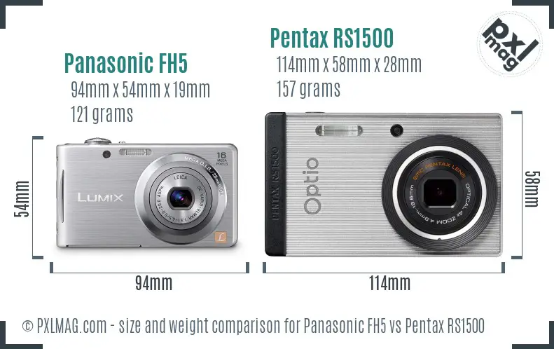 Panasonic FH5 vs Pentax RS1500 size comparison