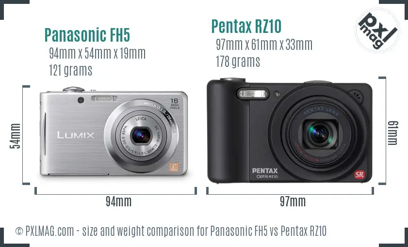 Panasonic FH5 vs Pentax RZ10 size comparison