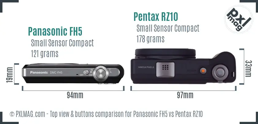 Panasonic FH5 vs Pentax RZ10 top view buttons comparison