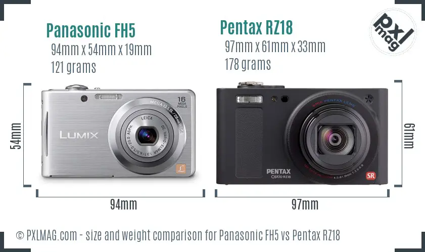 Panasonic FH5 vs Pentax RZ18 size comparison