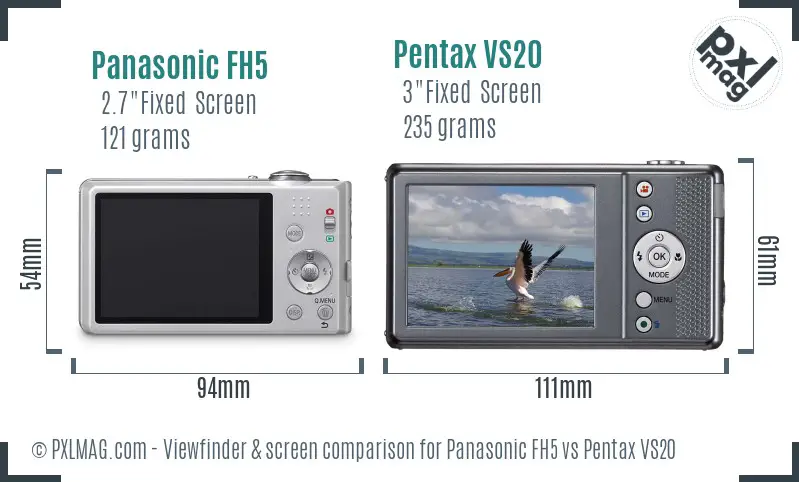 Panasonic FH5 vs Pentax VS20 Screen and Viewfinder comparison