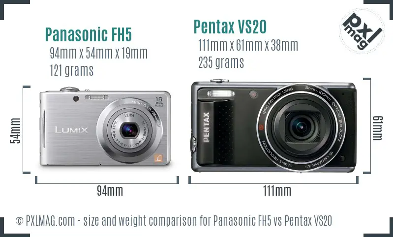 Panasonic FH5 vs Pentax VS20 size comparison