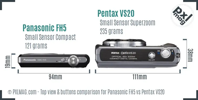 Panasonic FH5 vs Pentax VS20 top view buttons comparison