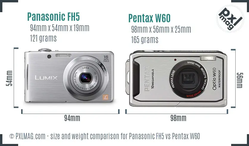 Panasonic FH5 vs Pentax W60 size comparison