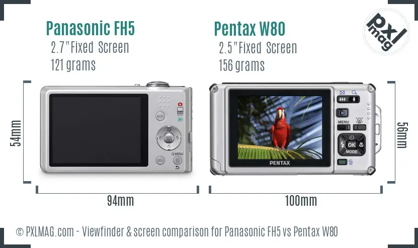 Panasonic FH5 vs Pentax W80 Screen and Viewfinder comparison