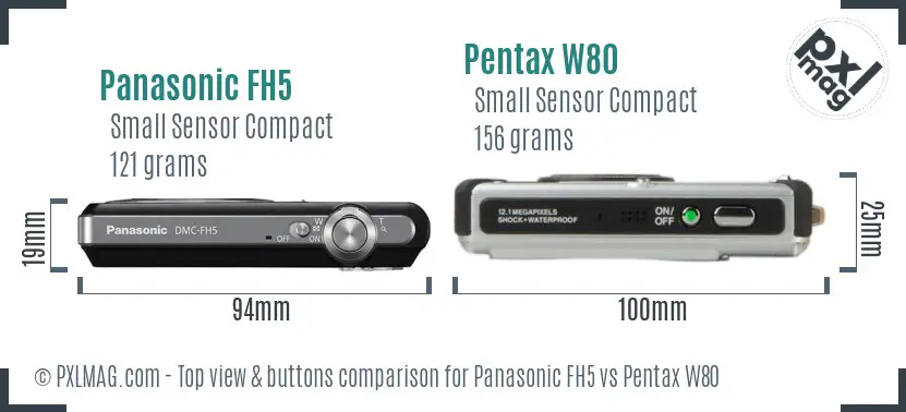 Panasonic FH5 vs Pentax W80 top view buttons comparison