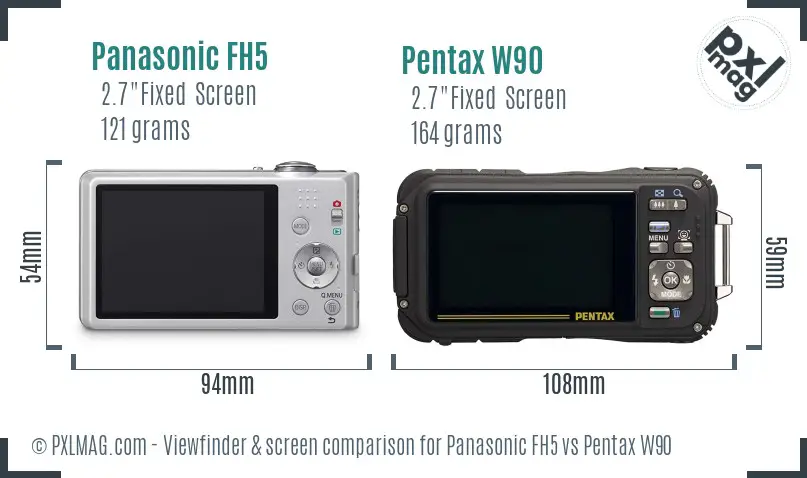 Panasonic FH5 vs Pentax W90 Screen and Viewfinder comparison