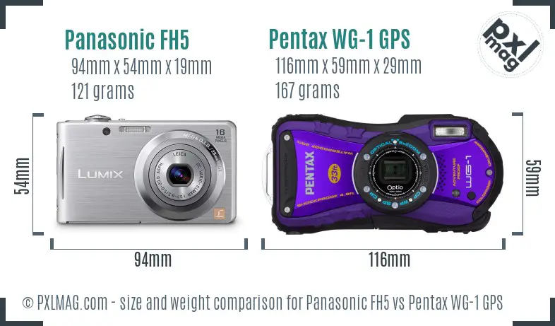 Panasonic FH5 vs Pentax WG-1 GPS size comparison