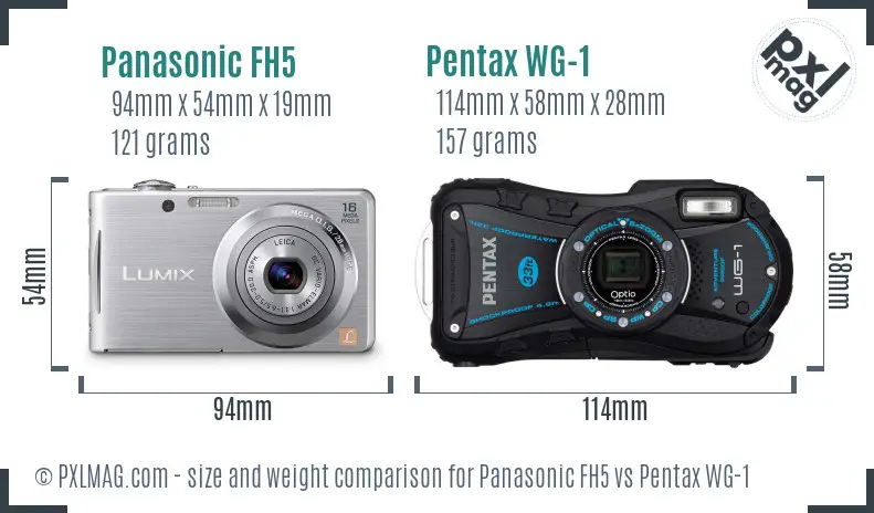 Panasonic FH5 vs Pentax WG-1 size comparison