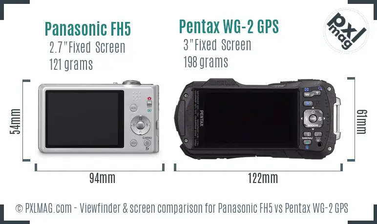 Panasonic FH5 vs Pentax WG-2 GPS Screen and Viewfinder comparison