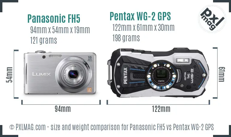 Panasonic FH5 vs Pentax WG-2 GPS size comparison