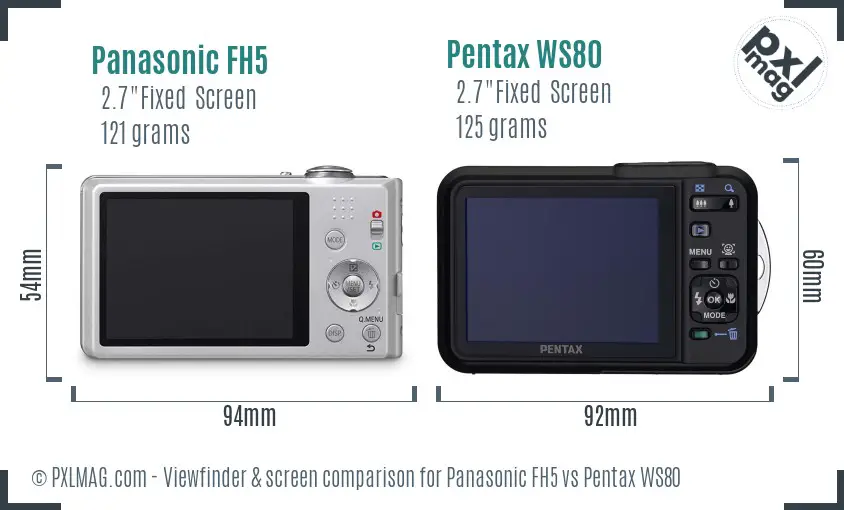 Panasonic FH5 vs Pentax WS80 Screen and Viewfinder comparison