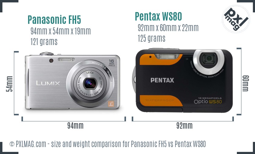 Panasonic FH5 vs Pentax WS80 size comparison