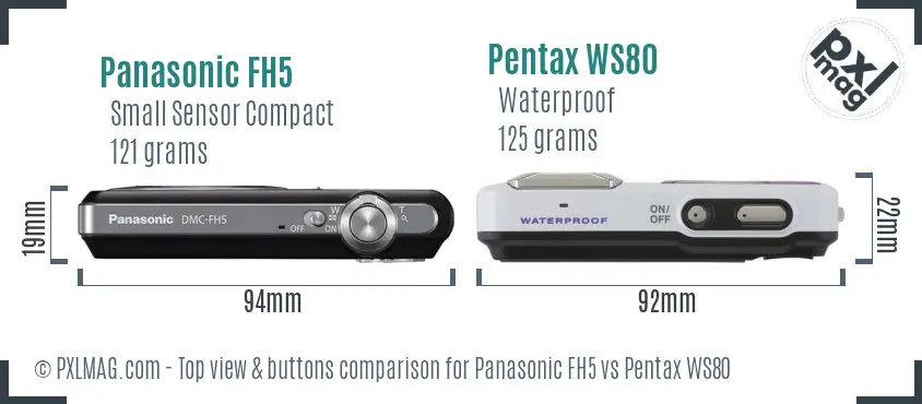 Panasonic FH5 vs Pentax WS80 top view buttons comparison