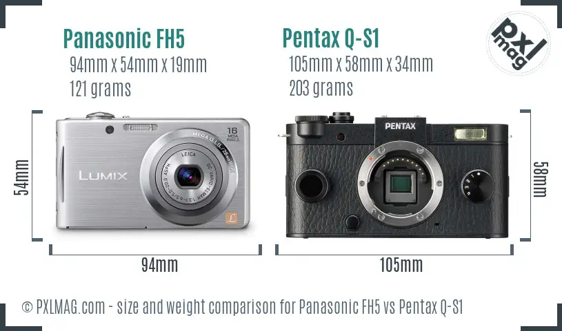 Panasonic FH5 vs Pentax Q-S1 size comparison